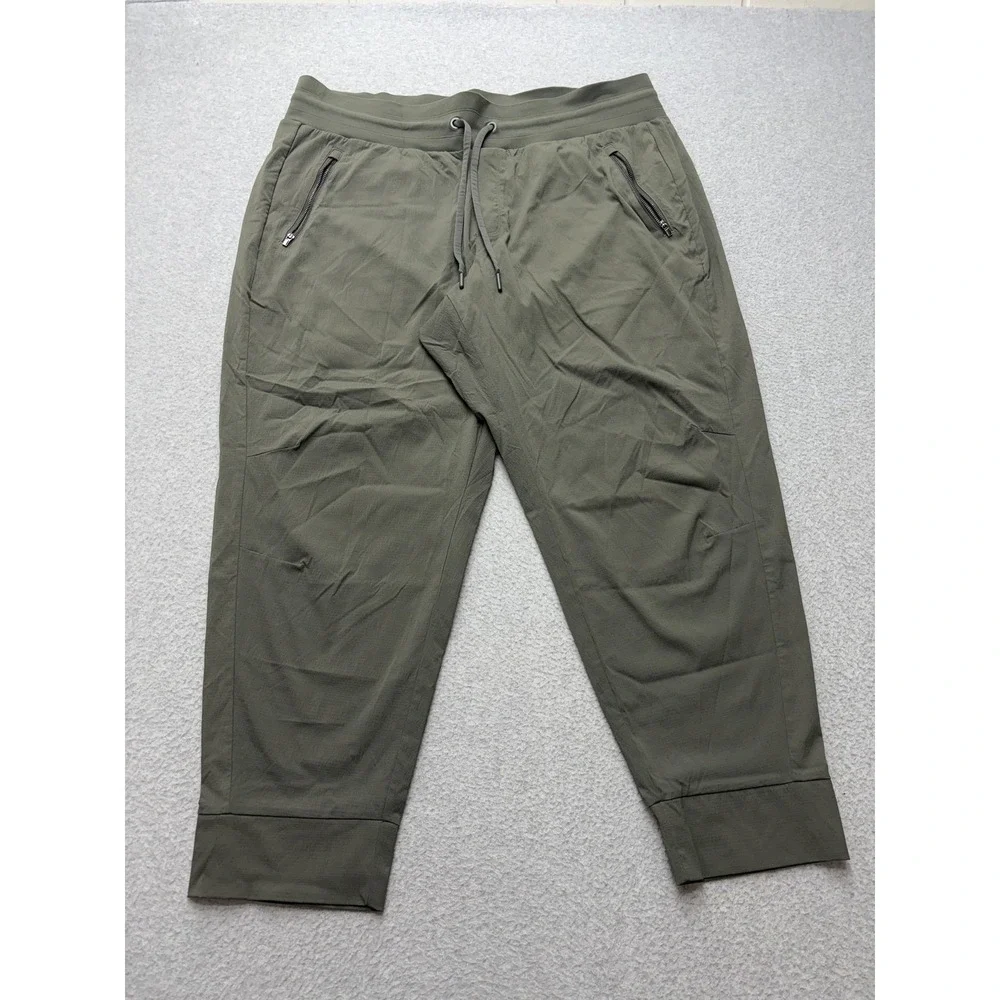Athleta Trekkie‎ North Jogger Pants Womens 18 Green Zip Pocket Stretch Travel